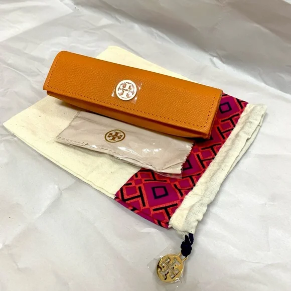 NWOT Tory Burch Rectangle Eye Glasses Case Tory Burch Sunglasses Case Orange Faux | Mercari main image 3